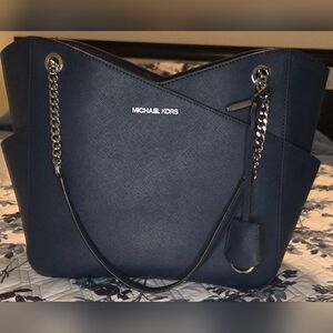 Michael Kors Navy Saffiano Leather Chain Tote | Shoulder Bag